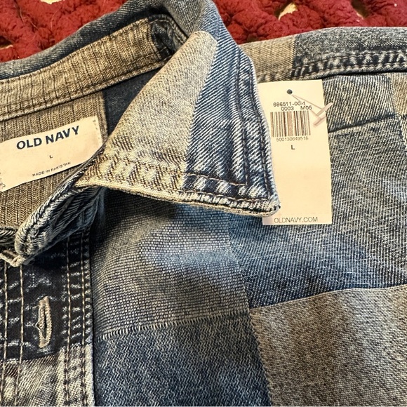 NWT Old Navy Denim Patchwork Shirt Men L - Picture 7 of 7